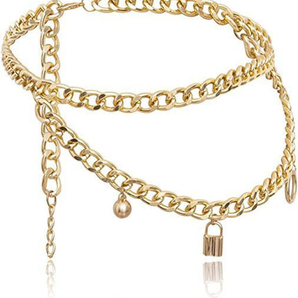 Chunky Body Chain Geometric Tassel Lock Multi Layer Waist Chain