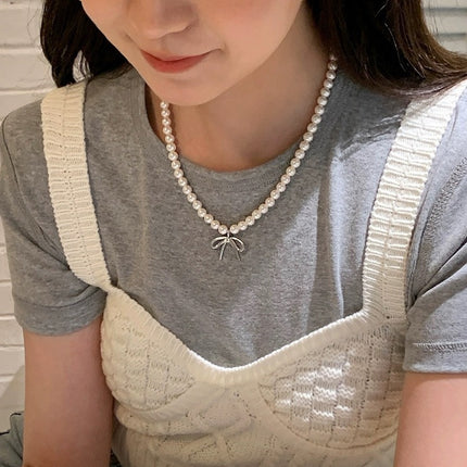 Bow Knot Women Pearl Beads Necklace