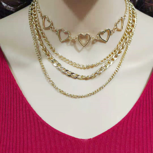 Geometric Chain Choker Necklace Hollow Heart - FASHION SHEGOODS LLC