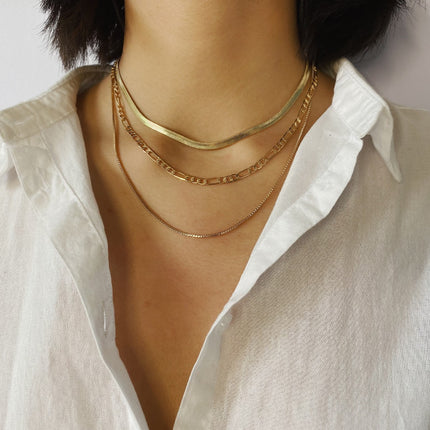 Vintage Layer Necklaces for Women Gold Set Cuban Link Snake Chain