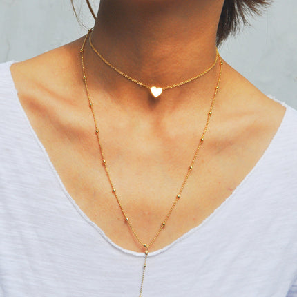 Heart Charm Beaded Long Chain Necklace - FASHION SHEGOODS LLC