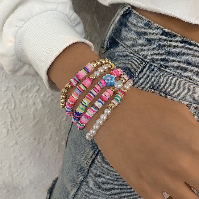Bohemian Bracelet Colorful Polymer Clay Bead Vintage Pearl