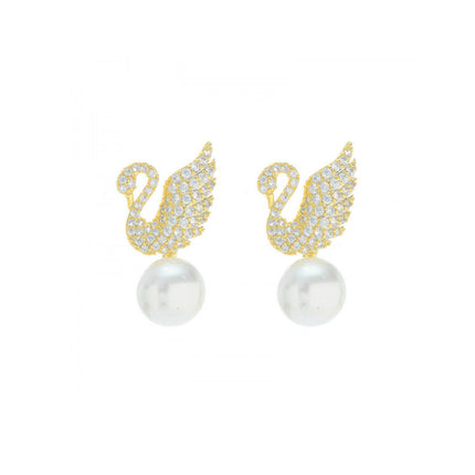 Crystal Swan Rhinestone Pearl Earrings