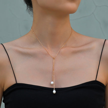 Pearl Long Chain Tassel Necklace