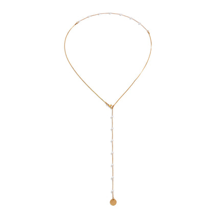 Double Layer Long Chain Pearl Necklace