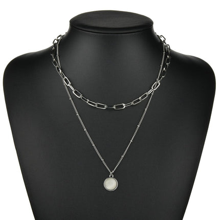 Multi-Layer Chain Opal Pendant Necklace