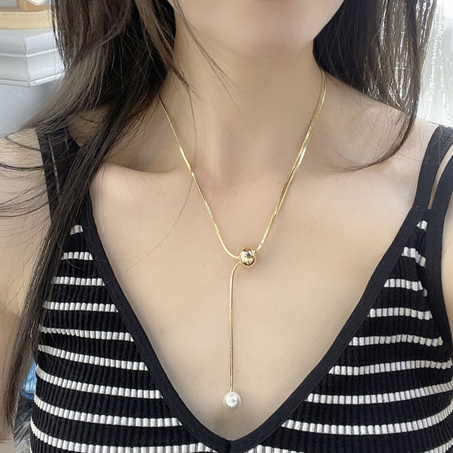 Long Tassel Choker Necklace for Women Small Ball Pendant - FASHION SHEGOODS LLC