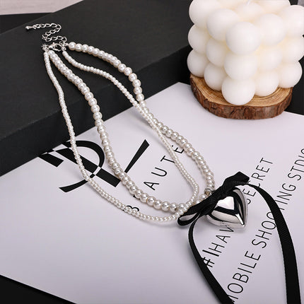 Multi-layer love Pearl Bow Necklace - FASHION SHEGOODS LLC