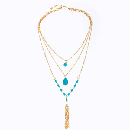 Tassel Necklace Turquoise Stone Necklace