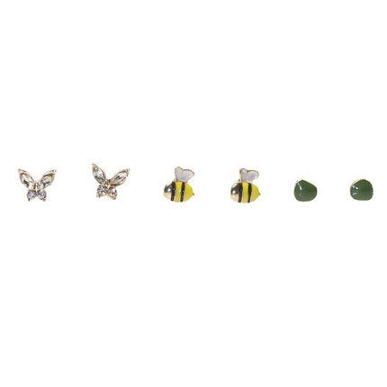 Bee butterfly stud earrings set