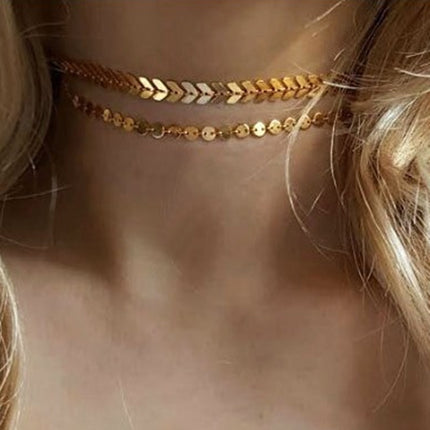 Layered Choker Metal Disc Chain Necklace - FASHION SHEGOODS LLC