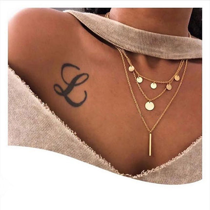 Long Strip Circular Disc Tassels Pendant Necklace