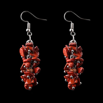 Handmade Natural Crystal Stone Earrings Long Tassel Gravel Jewelry