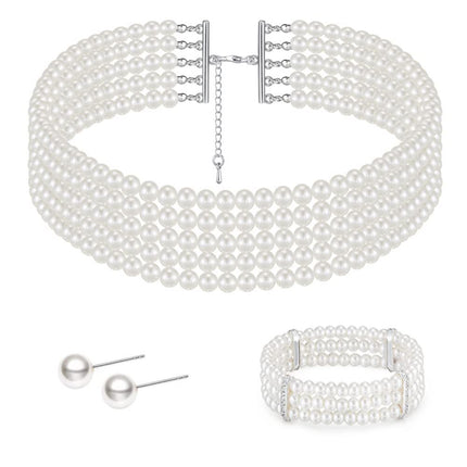 Layered Choker Pearl Necklaces Jewelry Set - FASHION SHEGOODS LLC