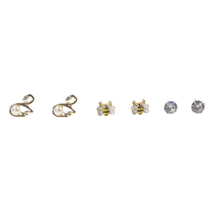 Swan Bee Stud Earrings Set
