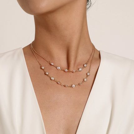 Double Layer Pearl Chain Necklace