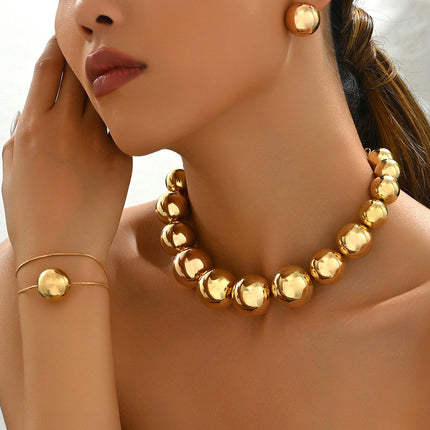 Classic Luxury Pearl Beads Bracelet Necklace Earrings Set