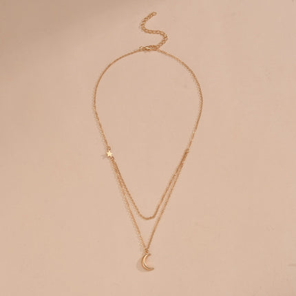Double Layer Chain Moon Charm Choker Necklace