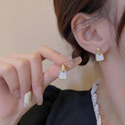 White Square Trapezoid Geometry Stud Earrings