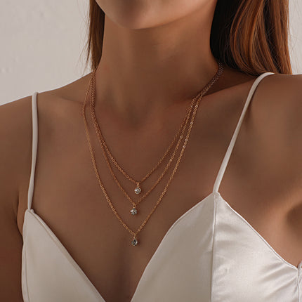Layer Chain Zircon Pendant Necklace