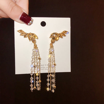 Angel Wing Long Pearl Tassel Earrings