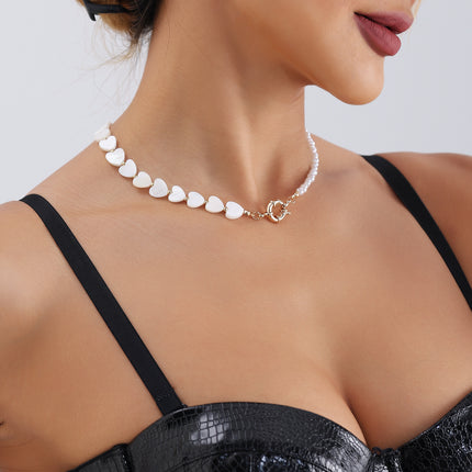 Shell Heart Pearl Necklace Choke Pearl Necklace