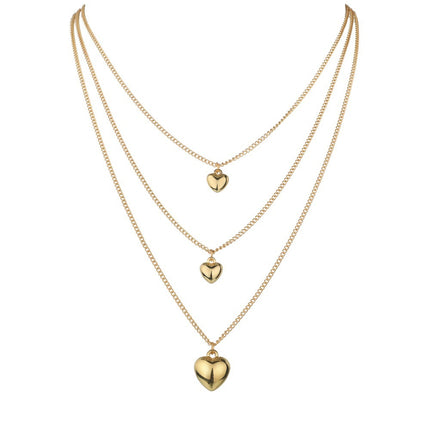 Multi Layers Chain Necklace Metallic Color Heart Pendant - FASHION SHEGOODS LLC