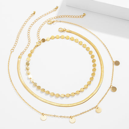 Geometric Flat Snake Bone Chain Sequins Necklace - FASHION SHEGOODS LLC
