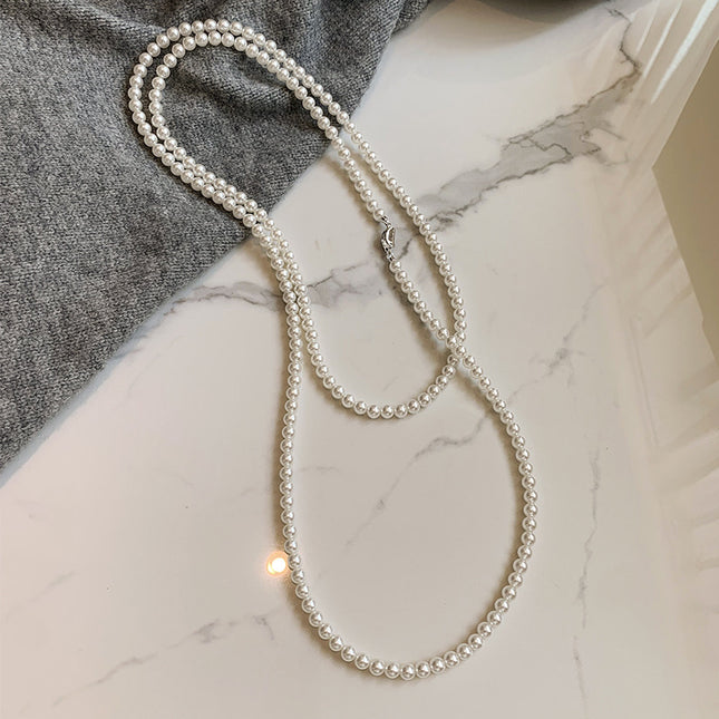 Long Gray Glass Pearl Vintage Charm Necklace - FASHION SHEGOODS LLC