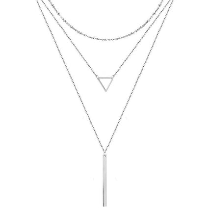 Geometric Triangle Stick Long Pendant Multi-Layer Necklace