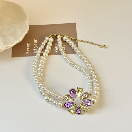 Women Wedding Party Sweet Colorful Crystal Flower Necklace