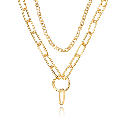 Double Layer Cuban Link Chain Necklace Chunky With Ring Pendant - FASHION SHEGOODS LLC