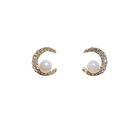 Pearl Studded Moon Earrings