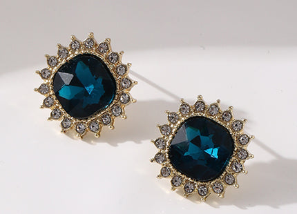 Women Crystal Blue Square Gemstone Earring