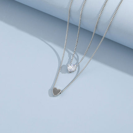 Pearl Heart Pendant Necklace Chain Choker Double Layer