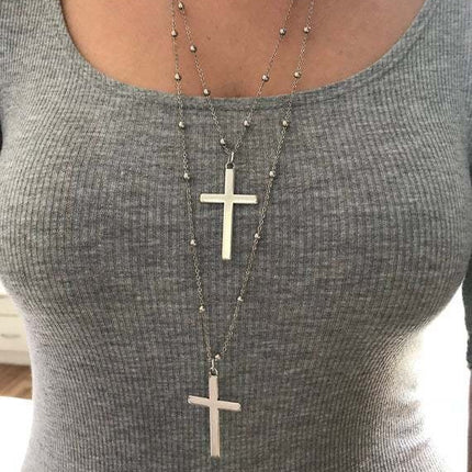 Bohemian Layered Necklace Chain Cross Pendant