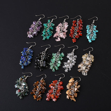 Handmade Natural Crystal Stone Earrings Long Tassel Gravel Jewelry