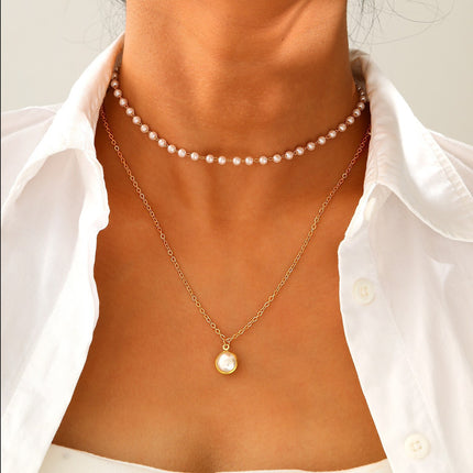 Pearl Pendant Multi-layer Necklace Stylish Women