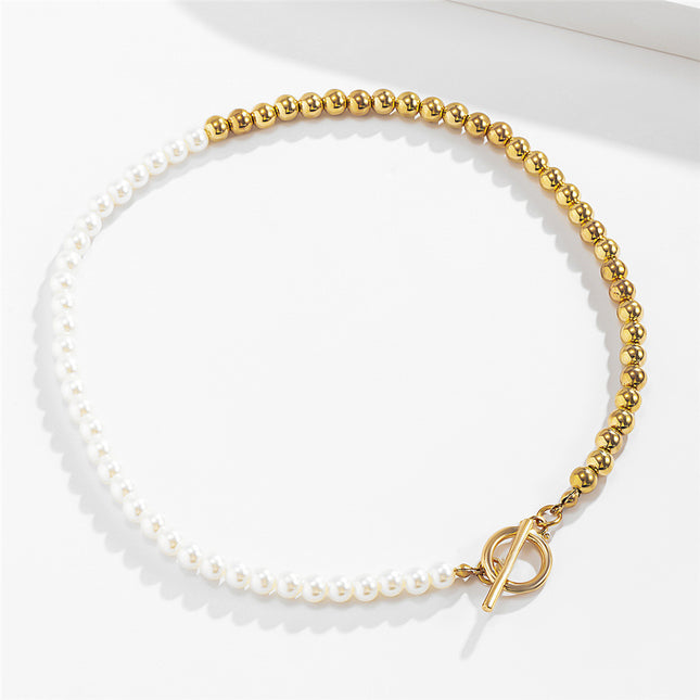 Beads Pearl OT Buckle Necklace