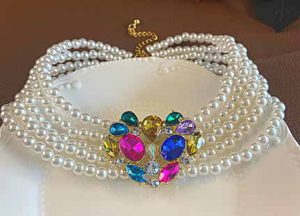 Exaggerated Crystal Colorful Large Heart Pearl Necklace