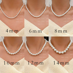 4mm 6mm 8mm 10mm 12mm 14mm White Glass Pearl Necklace for Women - FASHION SHEGOODS LLC