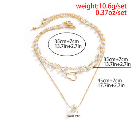 Geometric Beads Chain Twin Necklace Pearl Hollowed Out Love Necklace - FASHION SHEGOODS LLC