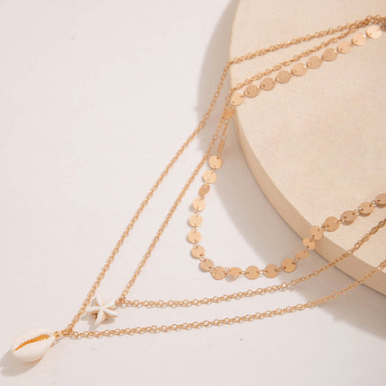 Multi Layer Chain Shell Choker Pendant Necklace - FASHION SHEGOODS LLC