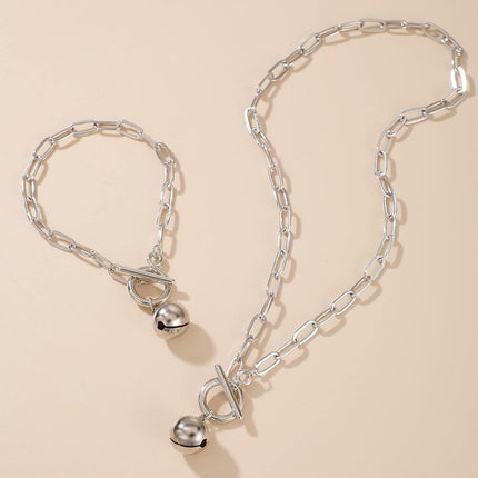 Paperclip Chain Ball Pendant Choker Necklace Set