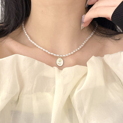 Oval Glass Pearl Necklace Wedding Pearl Necklace for Brides - FASHION SHEGOODS LLC