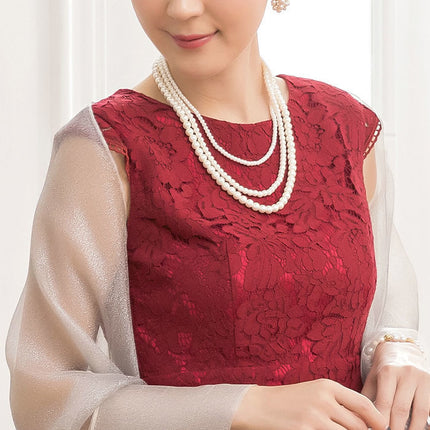 Multi-layer beaded long pearl necklace