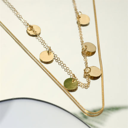 Layered Chain Multi Coin Pendant Necklace - FASHION SHEGOODS LLC