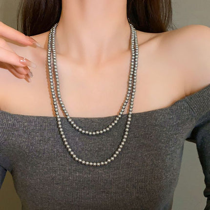 Gray Long Multi-layered Grey Pearl Necklace for Women - FASHION SHEGOODS LLC