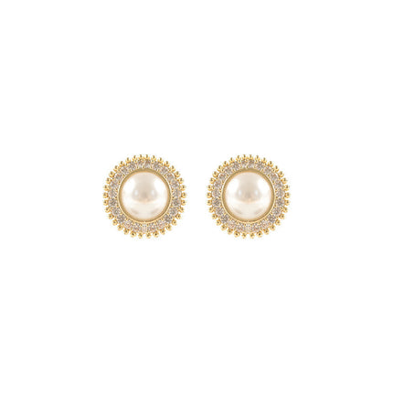 Elegant Round Rhinestone Pearl Stud Earrings