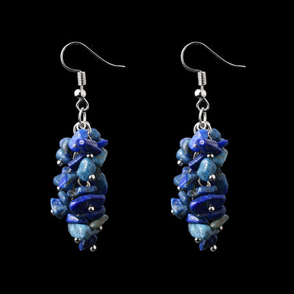 Handmade Natural Crystal Stone Earrings Long Tassel Gravel Jewelry